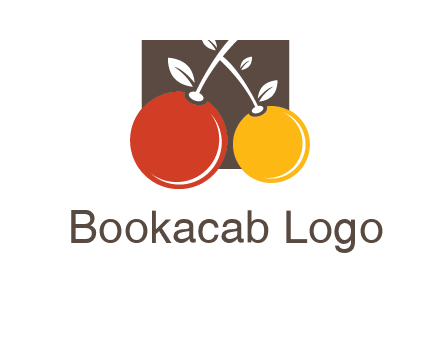 cherries with leaves in a square food logo icon