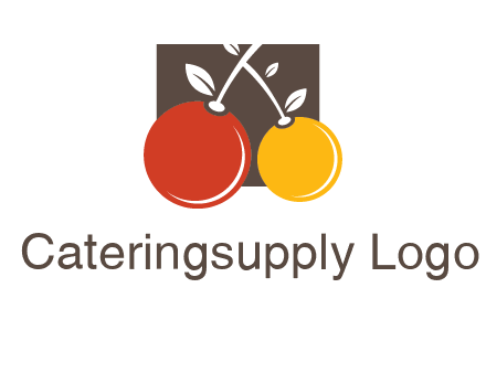 cherries with leaves in a square food logo icon