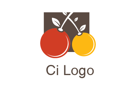 cherries with leaves in a square food logo icon