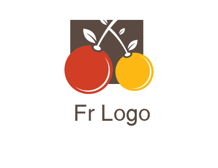 cherries with leaves in a square food logo icon