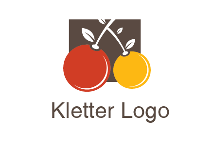 cherries with leaves in a square food logo icon