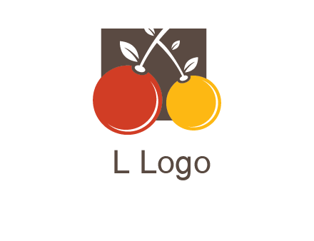 cherries with leaves in a square food logo icon