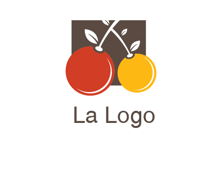 cherries with leaves in a square food logo icon