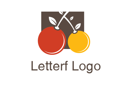 cherries with leaves in a square food logo icon