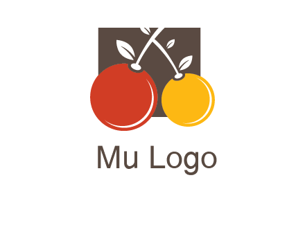 cherries with leaves in a square food logo icon