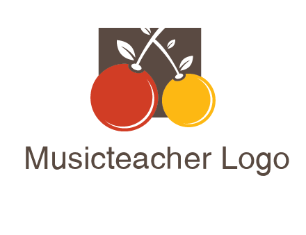 cherries with leaves in a square food logo icon