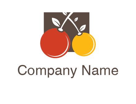 cherries with leaves in a square food logo icon