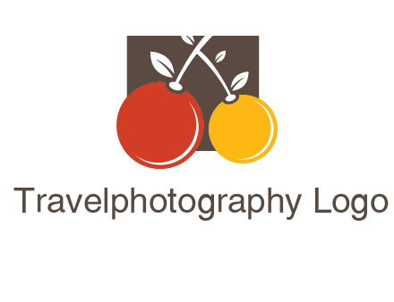 cherries with leaves in a square food logo icon