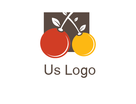 cherries with leaves in a square food logo icon