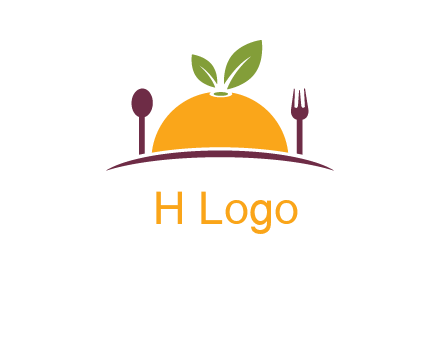 fork and spoon on side of half orange with leaves restaurant logo