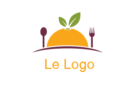 fork and spoon on side of half orange with leaves restaurant logo