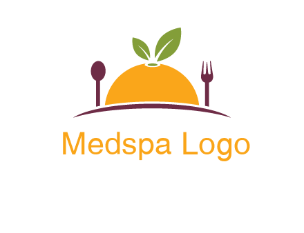 fork and spoon on side of half orange with leaves restaurant logo