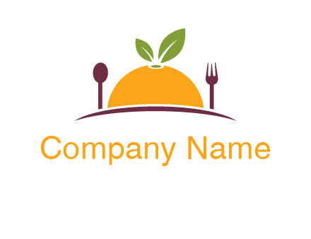 fork and spoon on side of half orange with leaves restaurant logo