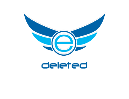 letter e inside the circle with wings logo