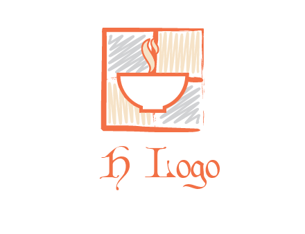 hot bowl in paint effect squares food logo