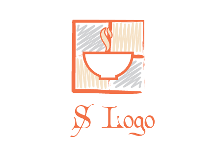 hot bowl in paint effect squares food logo