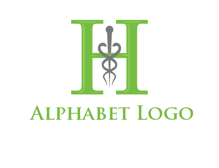 medical sign between the letter h logo