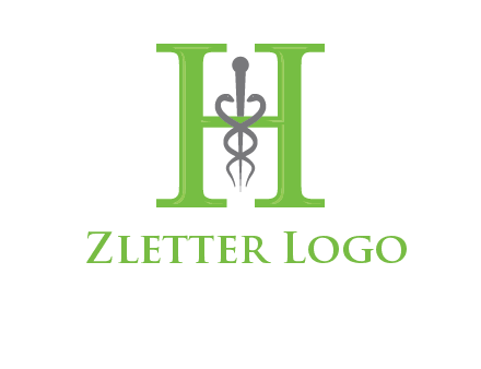 medical sign between the letter h logo