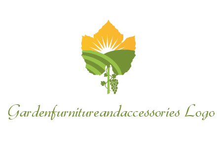 leaf shape cutout of sun and grape farm vineyard logo