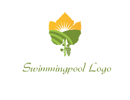 leaf shape cutout of sun and grape farm vineyard logo