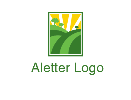 sun rays on trees and field agriculture logo