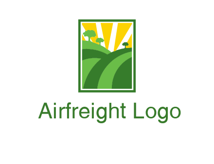 sun rays on trees and field agriculture logo