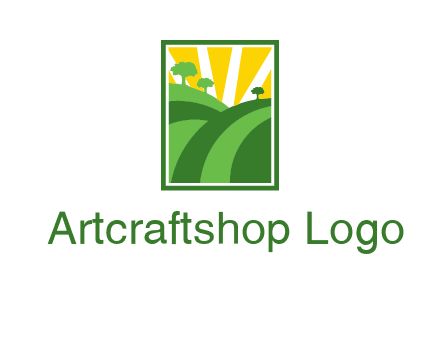 sun rays on trees and field agriculture logo