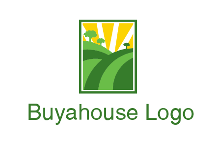 sun rays on trees and field agriculture logo