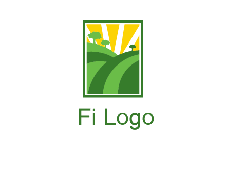 sun rays on trees and field agriculture logo