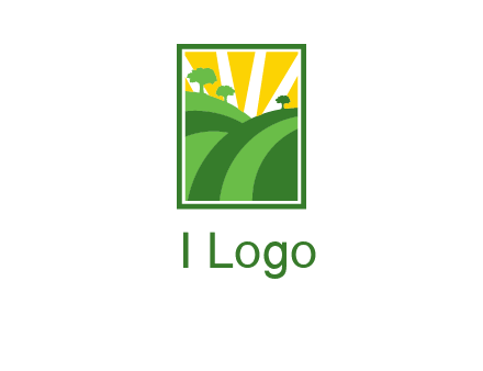 sun rays on trees and field agriculture logo