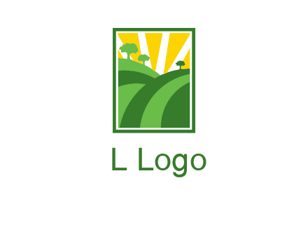 sun rays on trees and field agriculture logo