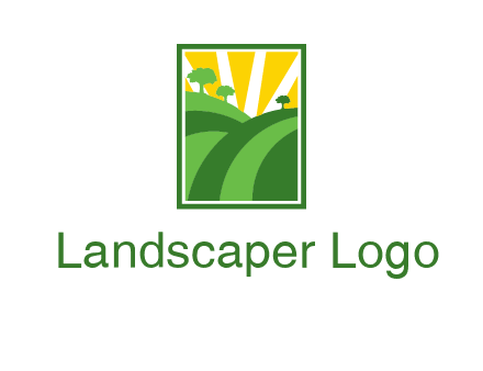 sun rays on trees and field agriculture logo