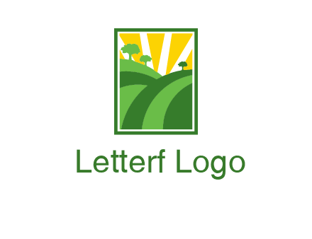 sun rays on trees and field agriculture logo