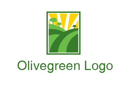 sun rays on trees and field agriculture logo