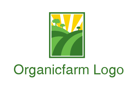 sun rays on trees and field agriculture logo