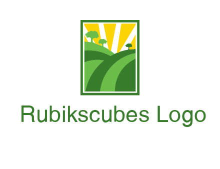 sun rays on trees and field agriculture logo