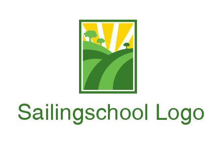 sun rays on trees and field agriculture logo