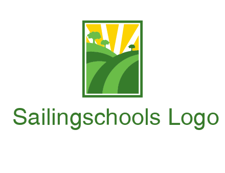 sun rays on trees and field agriculture logo