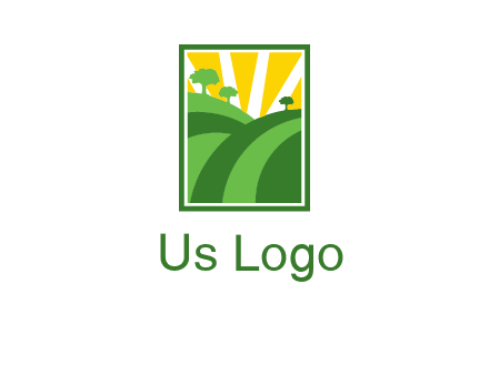 sun rays on trees and field agriculture logo