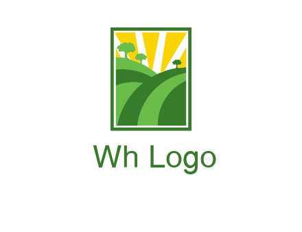 sun rays on trees and field agriculture logo