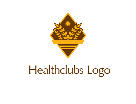 wheat stalks and sun in rhombus with ribbon agriculture logo