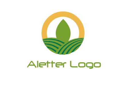 abstract tree and fields in circle logo