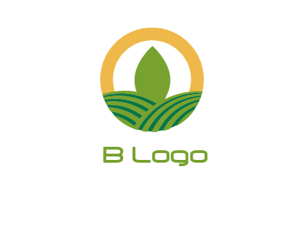 abstract tree and fields in circle logo