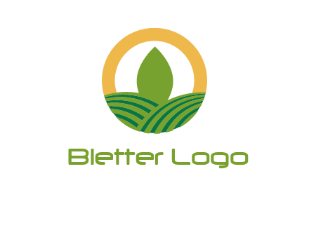 abstract tree and fields in circle logo