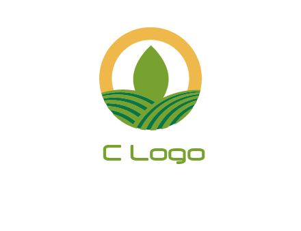 abstract tree and fields in circle logo