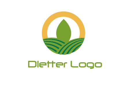 abstract tree and fields in circle logo