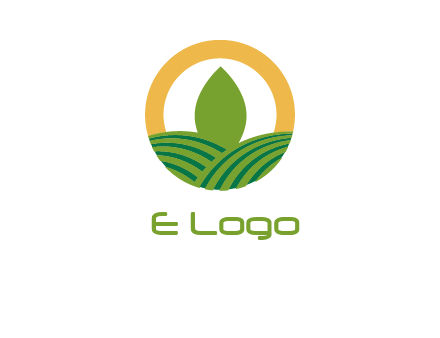 abstract tree and fields in circle logo