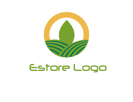 abstract tree and fields in circle logo