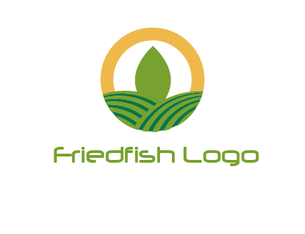 abstract tree and fields in circle logo