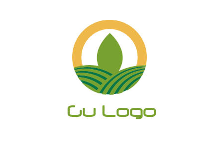 abstract tree and fields in circle logo